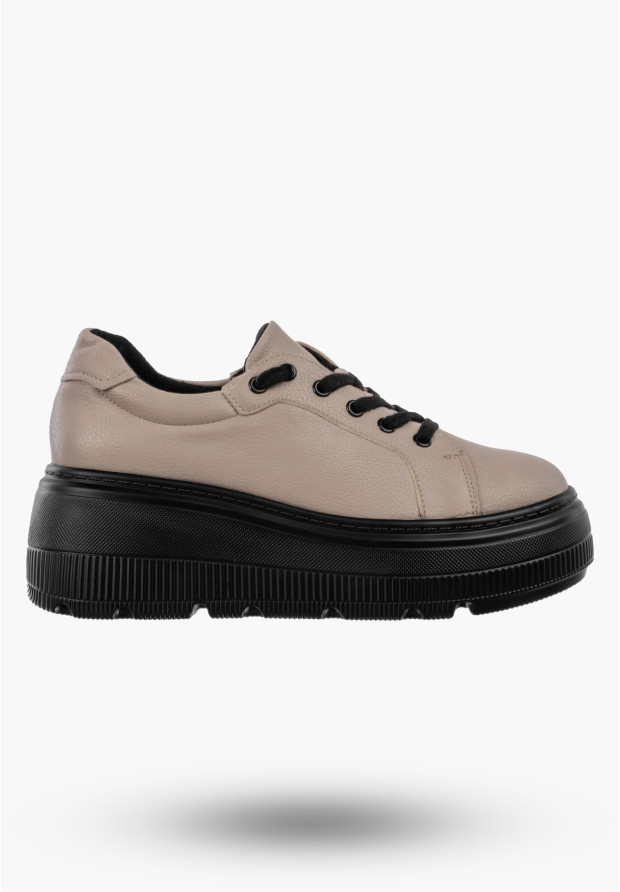 Półbuty Damskie Skórzane Buty Na Platformie Sneakersy Beżowe