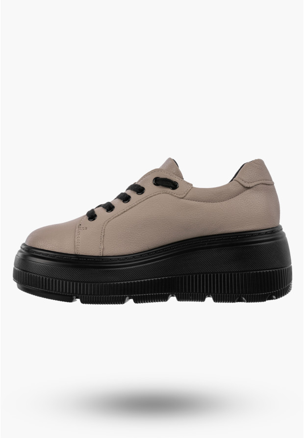 Półbuty Damskie Skórzane Buty Na Platformie Sneakersy Beżowe