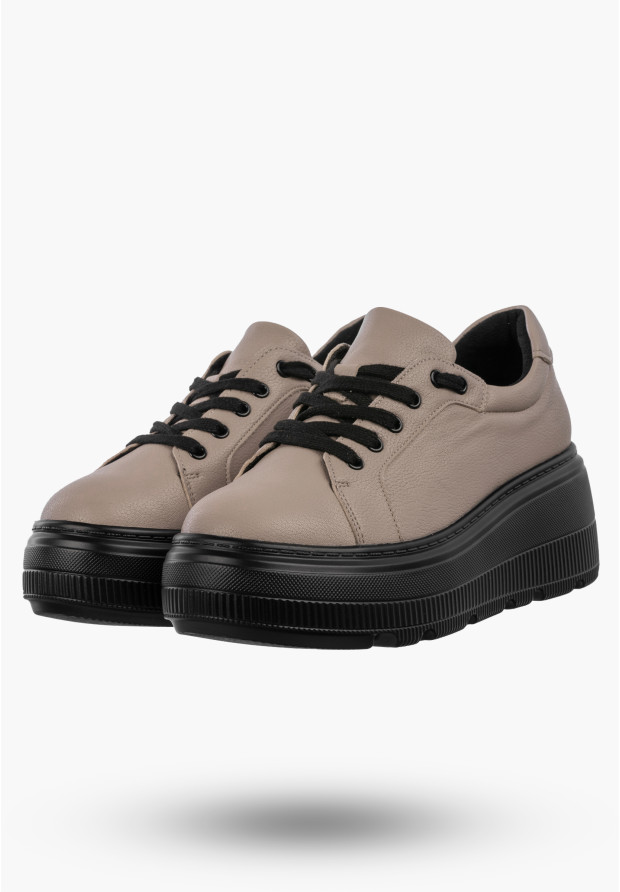 Półbuty Damskie Skórzane Buty Na Platformie Sneakersy Beżowe