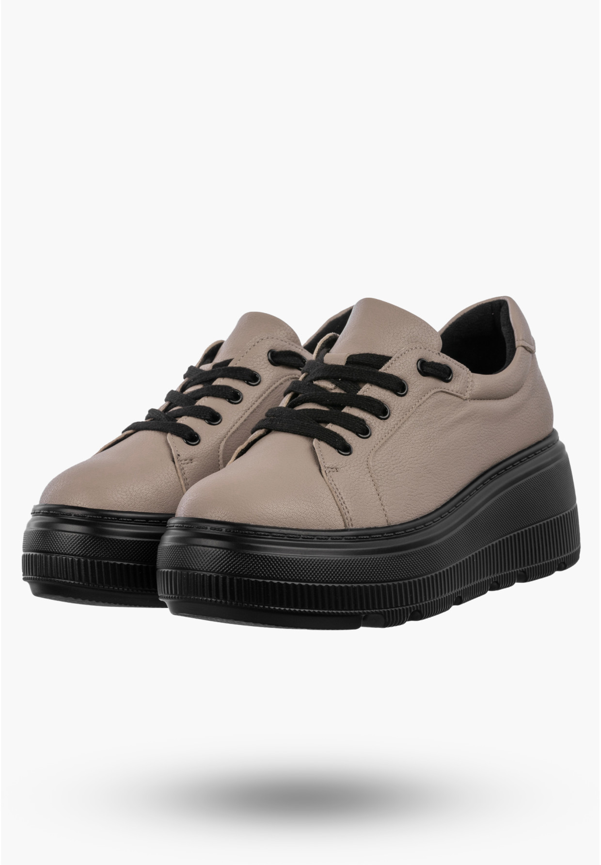 Półbuty Damskie Skórzane Buty Na Platformie Sneakersy Beżowe