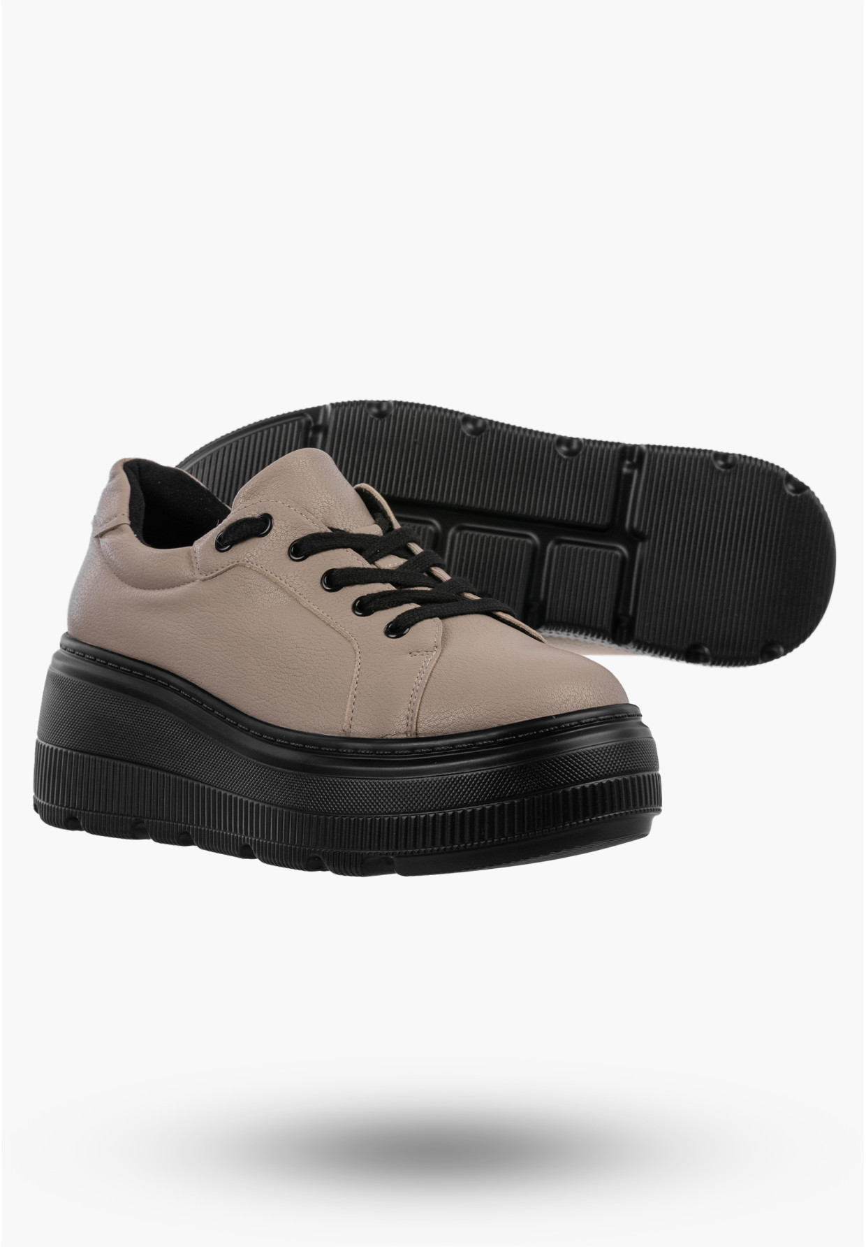 Półbuty Damskie Skórzane Buty Na Platformie Sneakersy Beżowe