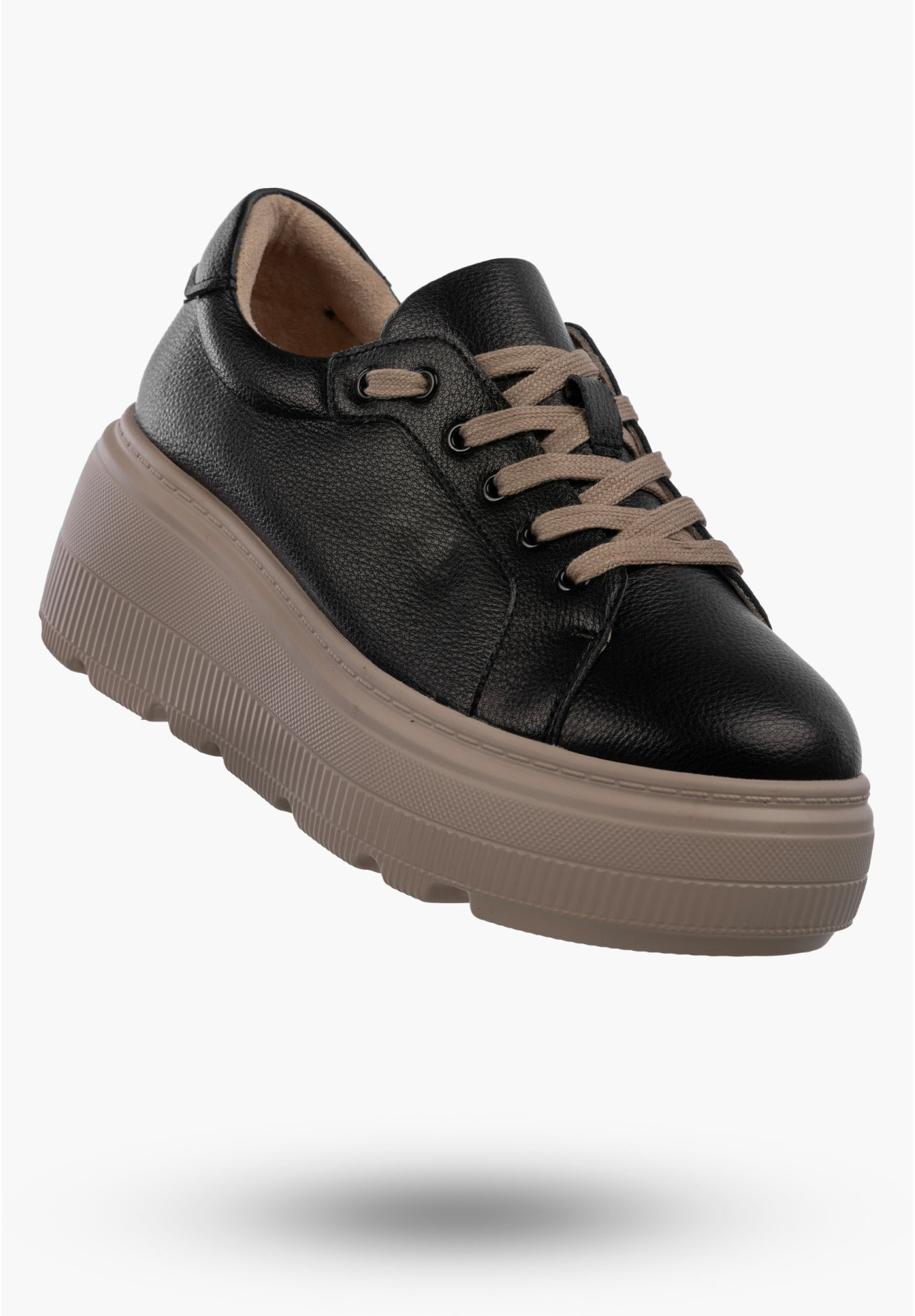 Półbuty Damskie Skórzane Buty Na Platformie Sneakersy Czarny
