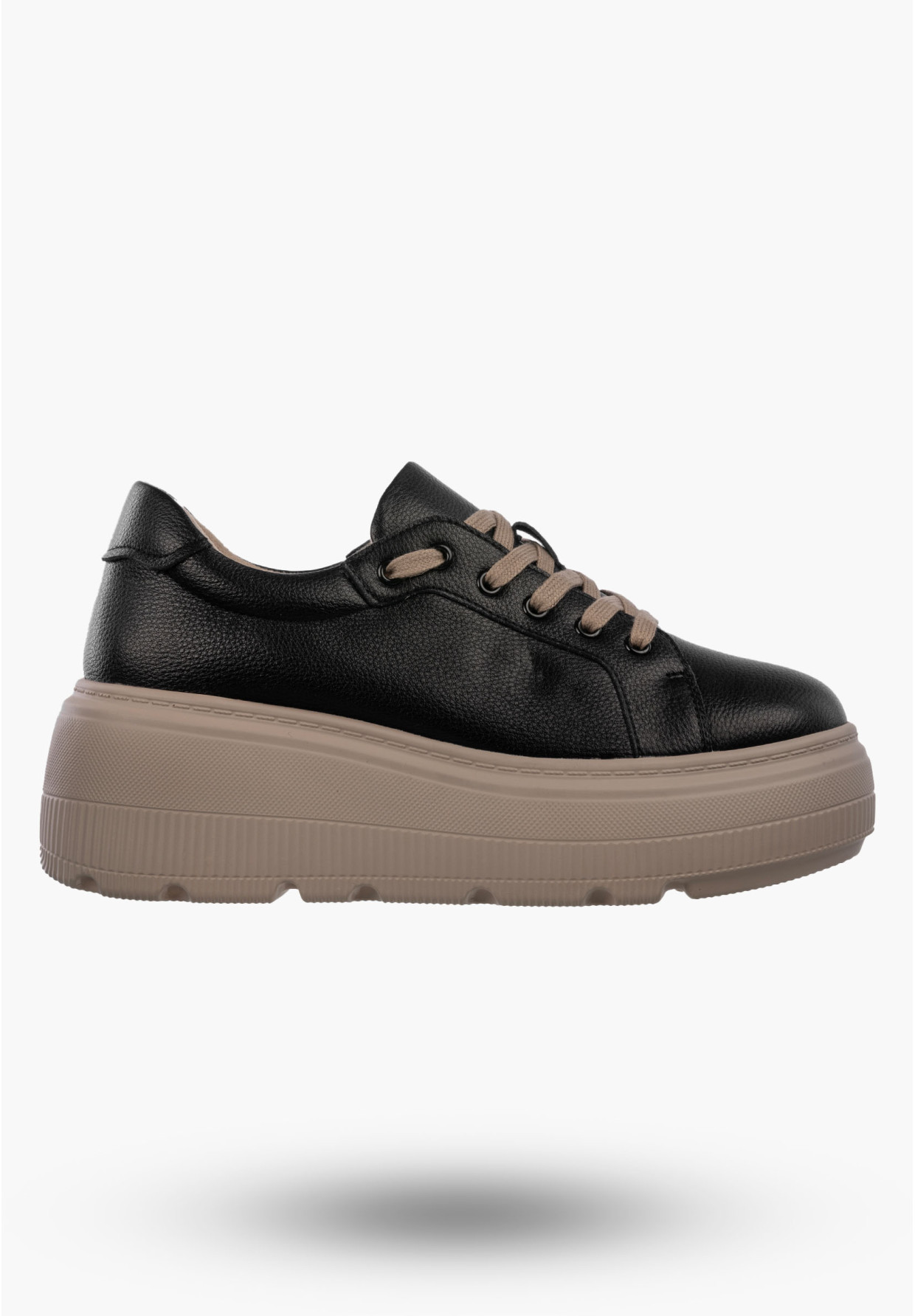 Półbuty Damskie Skórzane Buty Na Platformie Sneakersy Czarny