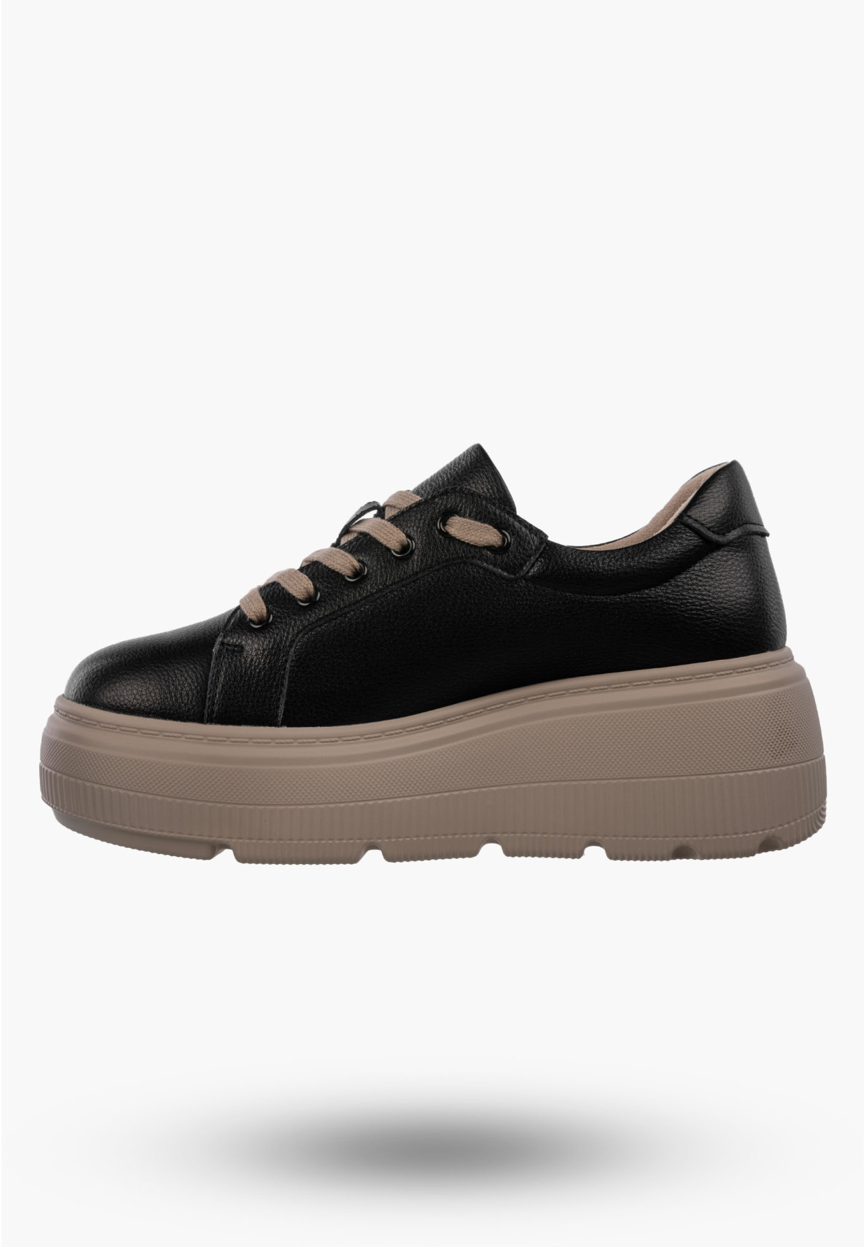 Półbuty Damskie Skórzane Buty Na Platformie Sneakersy Czarny