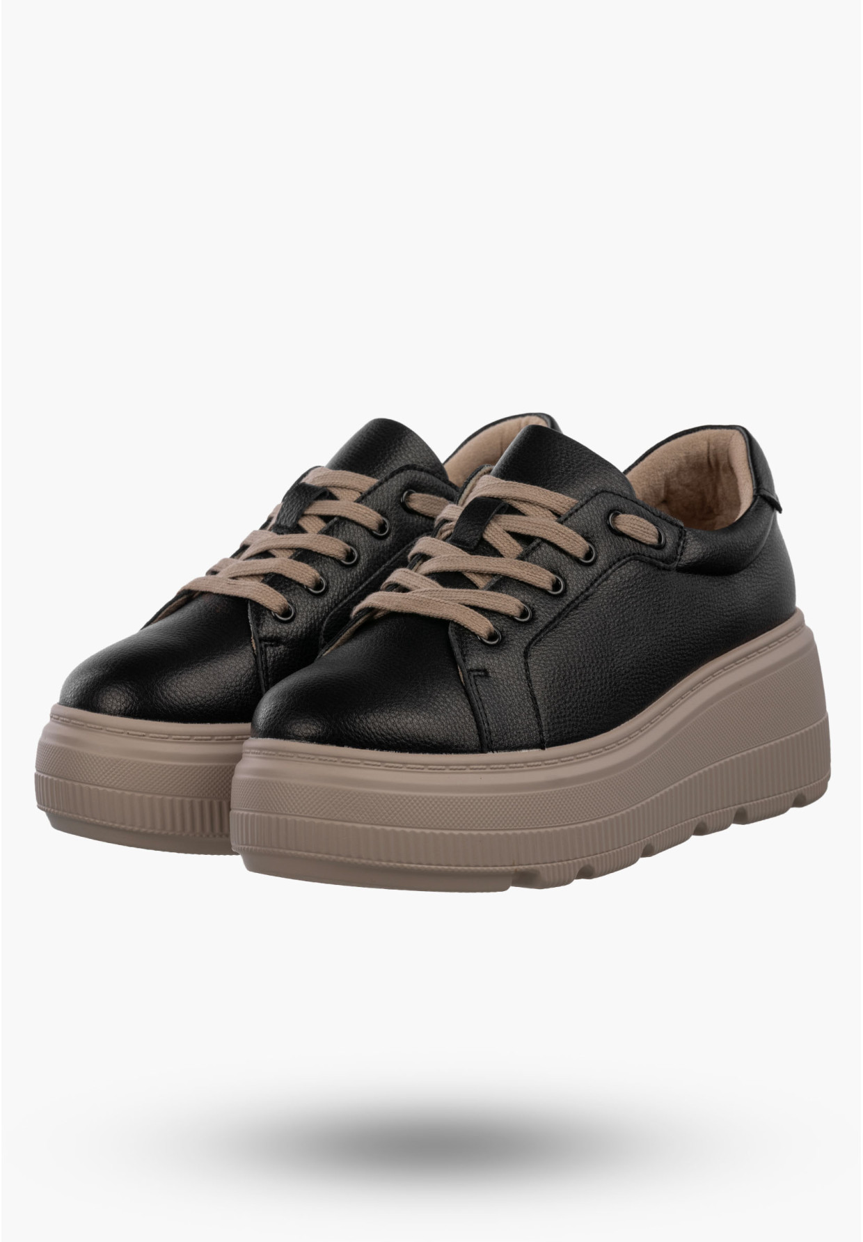 Półbuty Damskie Skórzane Buty Na Platformie Sneakersy Czarny