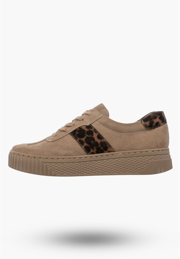 Sneakersy Damskie Skórzane Półbuty Niskie Buty Panterka Beżowe