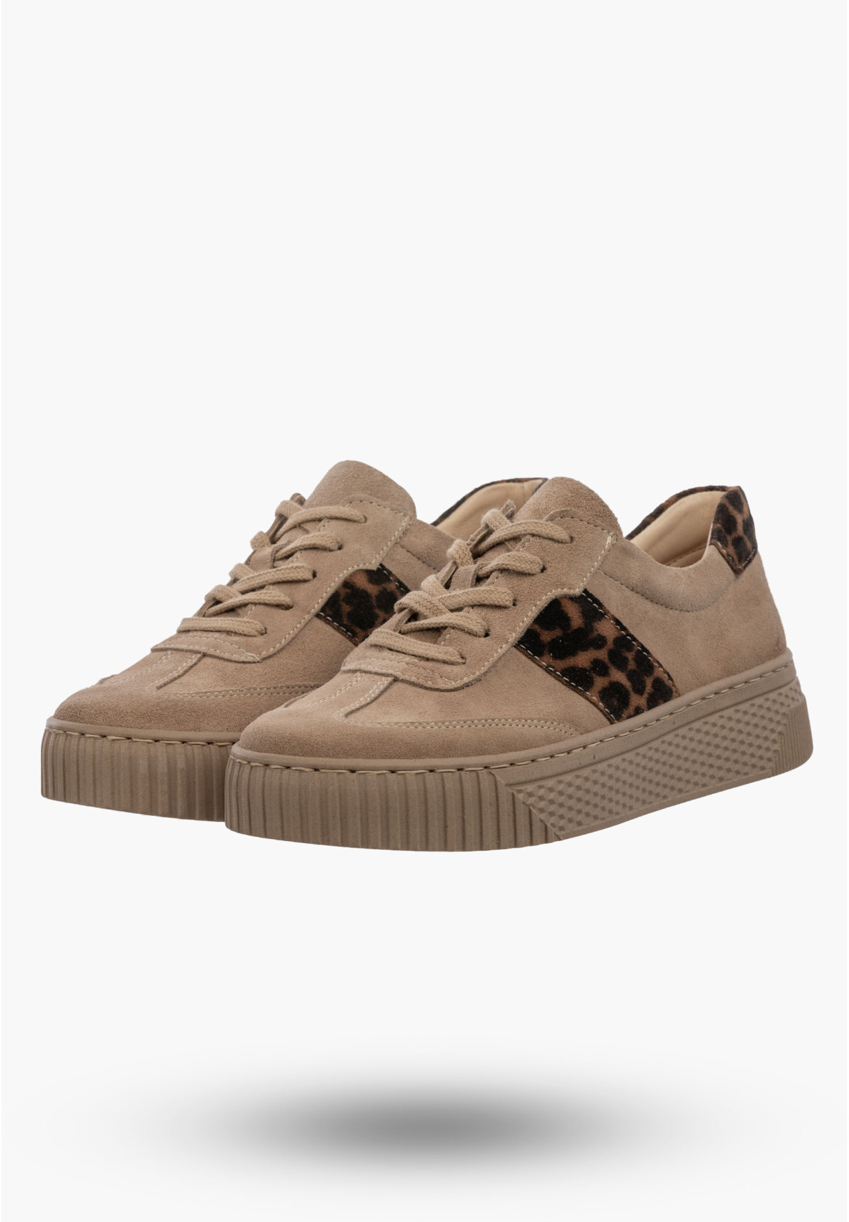 Sneakersy Damskie Skórzane Półbuty Niskie Buty Panterka Beżowe