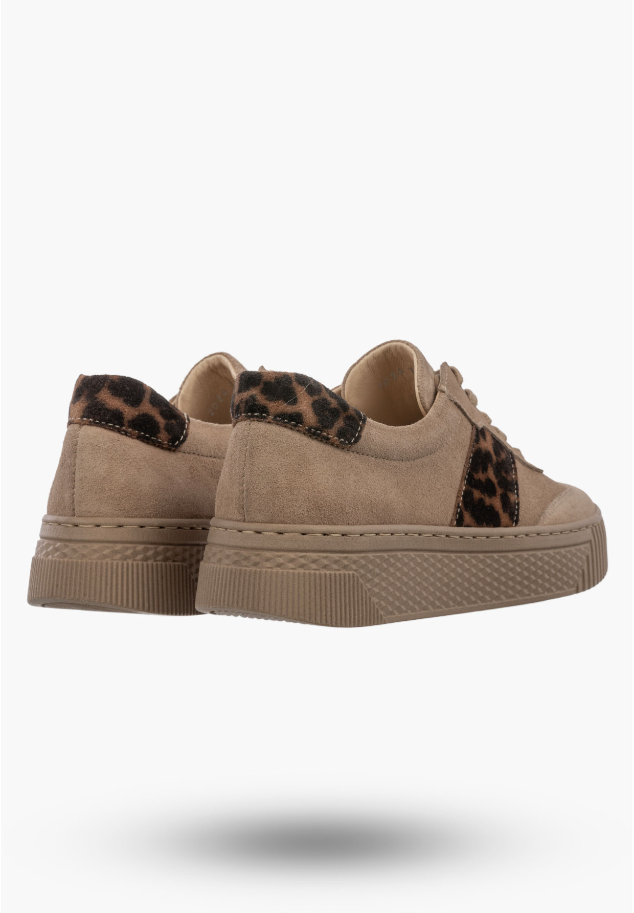 Sneakersy Damskie Skórzane Półbuty Niskie Buty Panterka Beżowe