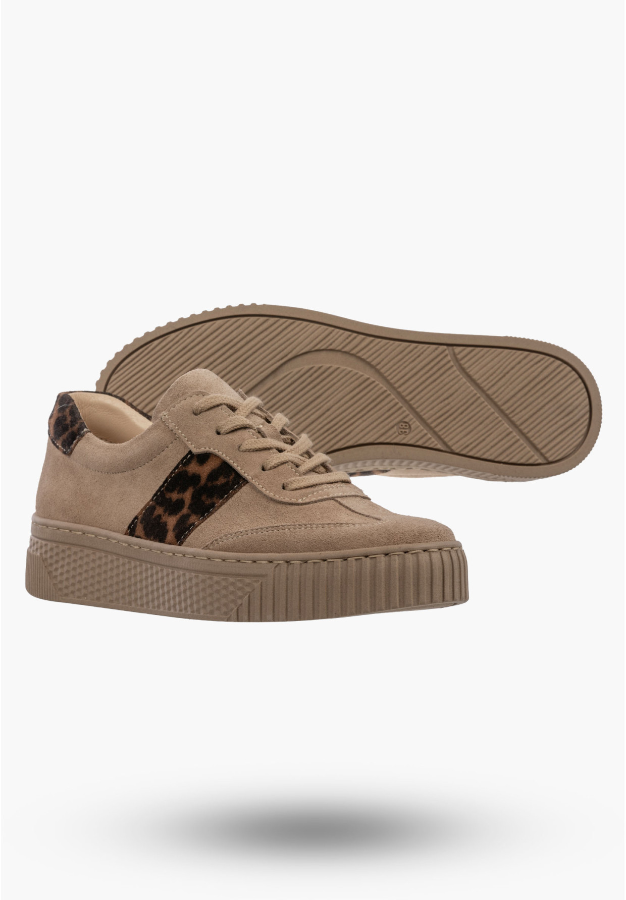 Sneakersy Damskie Skórzane Półbuty Niskie Buty Panterka Beżowe
