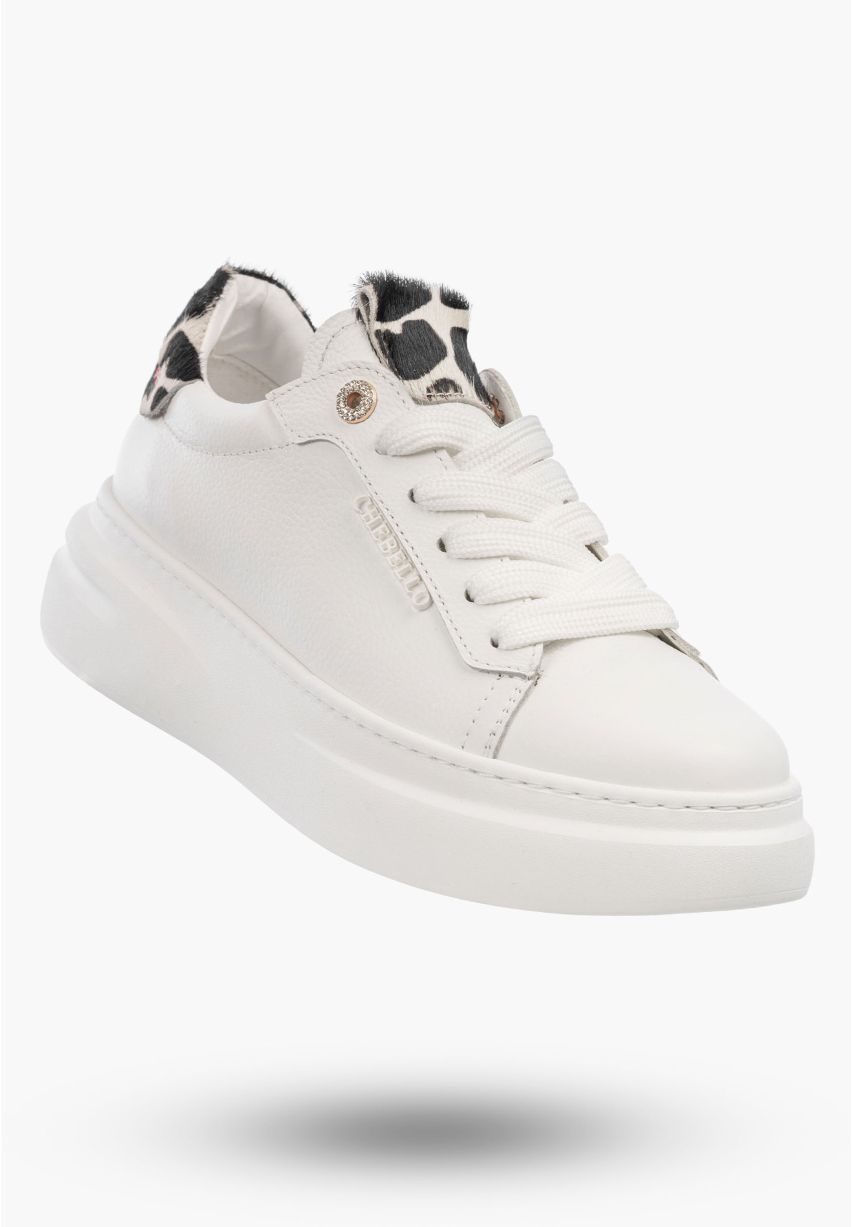 Półbuty Damskie Skórzane Buty Na Platformie Sneakersy Białe Panterka CheBello