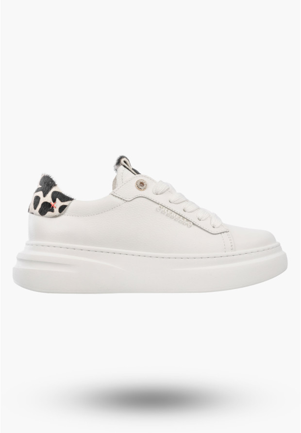 Półbuty Damskie Skórzane Buty Na Platformie Sneakersy Białe Panterka CheBello