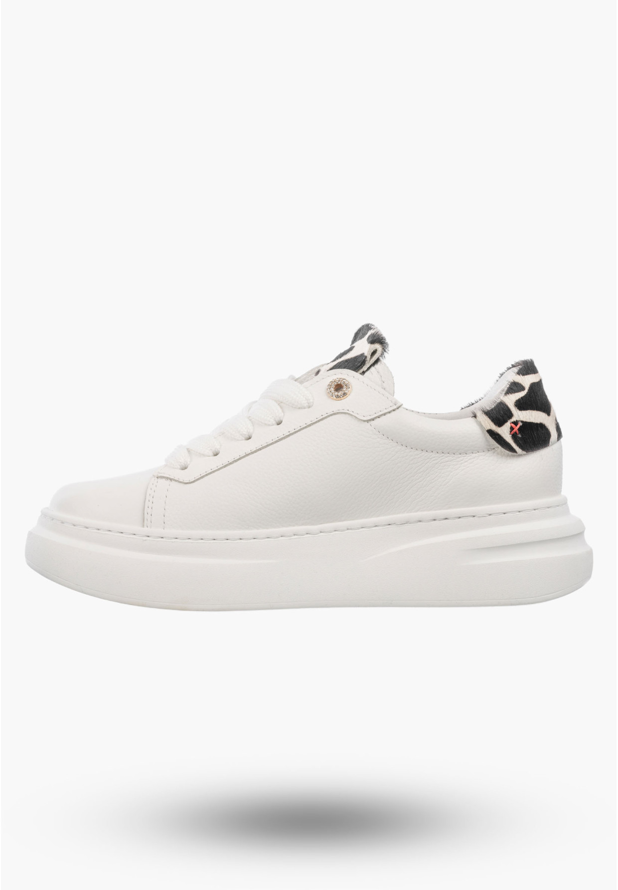 Półbuty Damskie Skórzane Buty Na Platformie Sneakersy Białe Panterka CheBello