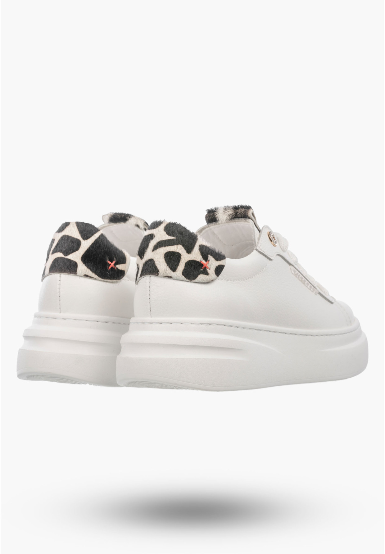 Półbuty Damskie Skórzane Buty Na Platformie Sneakersy Białe Panterka CheBello