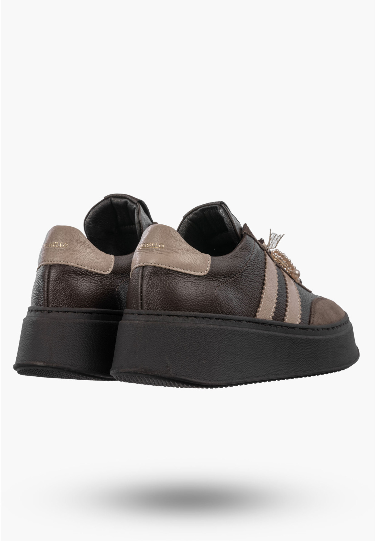 Sneaersy Damskie Skórzane Buty Na Platformie Półbuty Eleganckie Brązowe CheBello