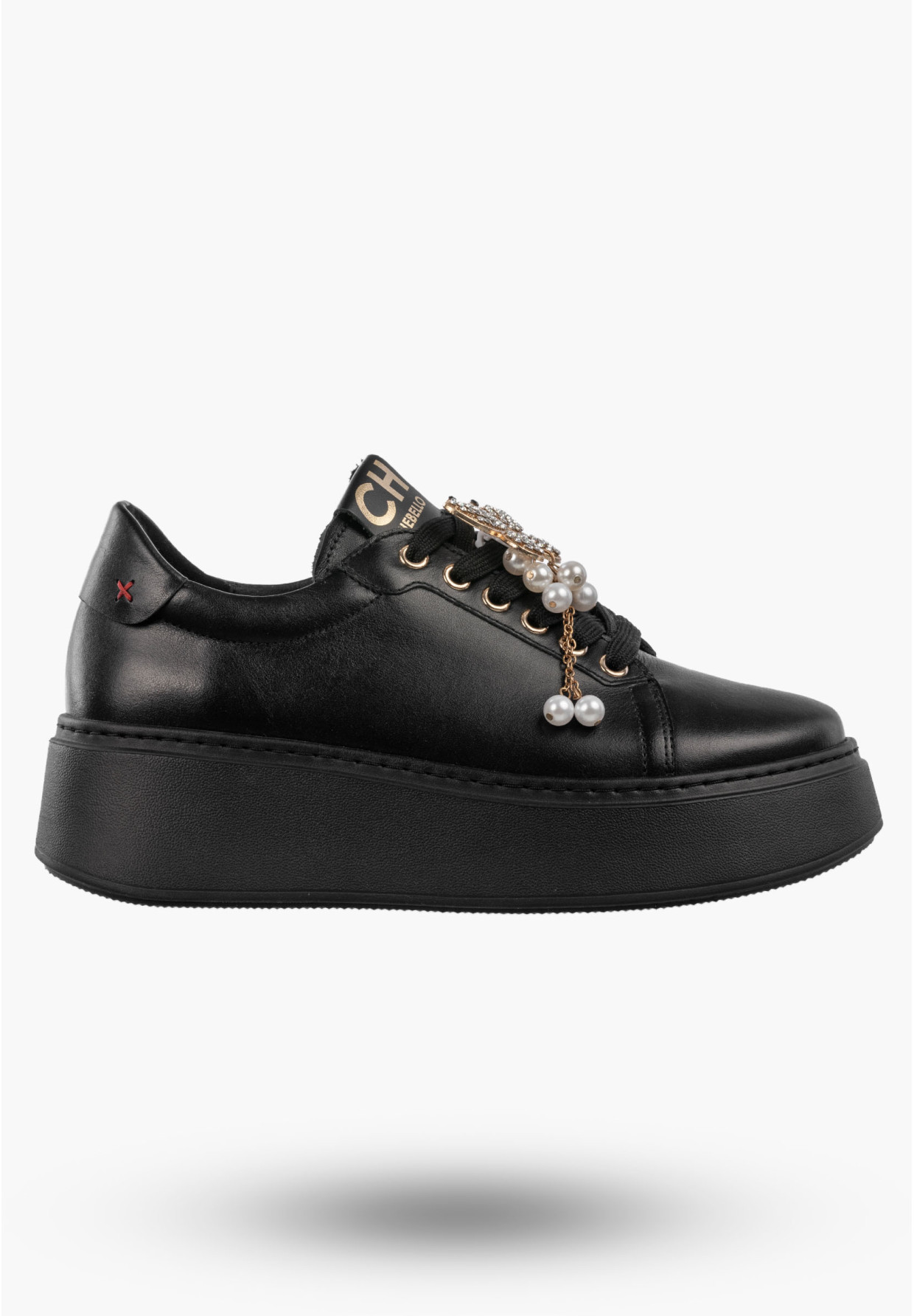 Półbuty Damskie Skórzane Buty Na Platformie Sneakersy Czarne CheBello