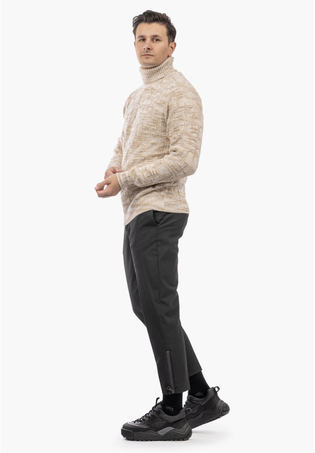 Sweter Męski Golf Gruby Zimowy Wełniany Ciepły Beżowy