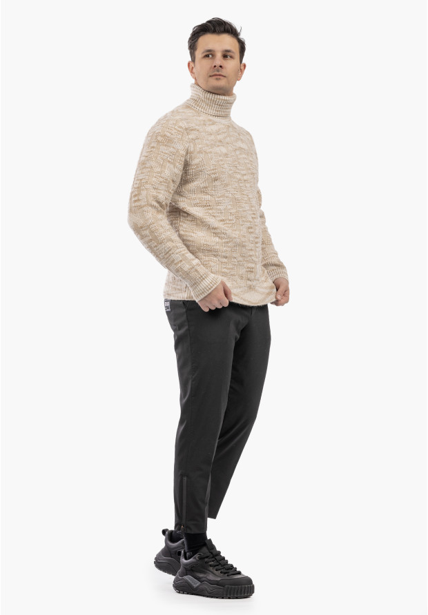 Sweter Męski Golf Gruby Zimowy Wełniany Ciepły Beżowy