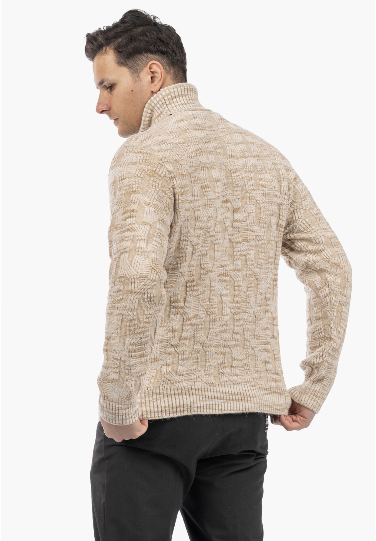 Sweter Męski Golf Gruby Zimowy Wełniany Ciepły Beżowy
