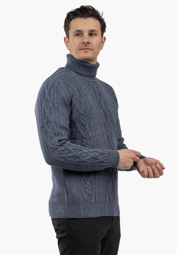 Sweter Męski Golf Gruby Zimowy Wełniany Ciepły Granatowy