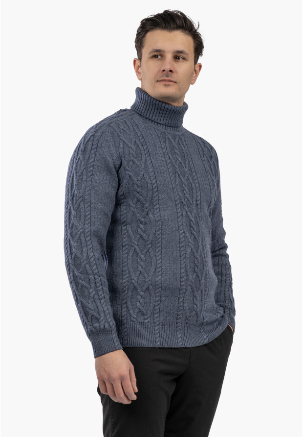 Sweter Męski Golf Gruby Zimowy Wełniany Ciepły Granatowy