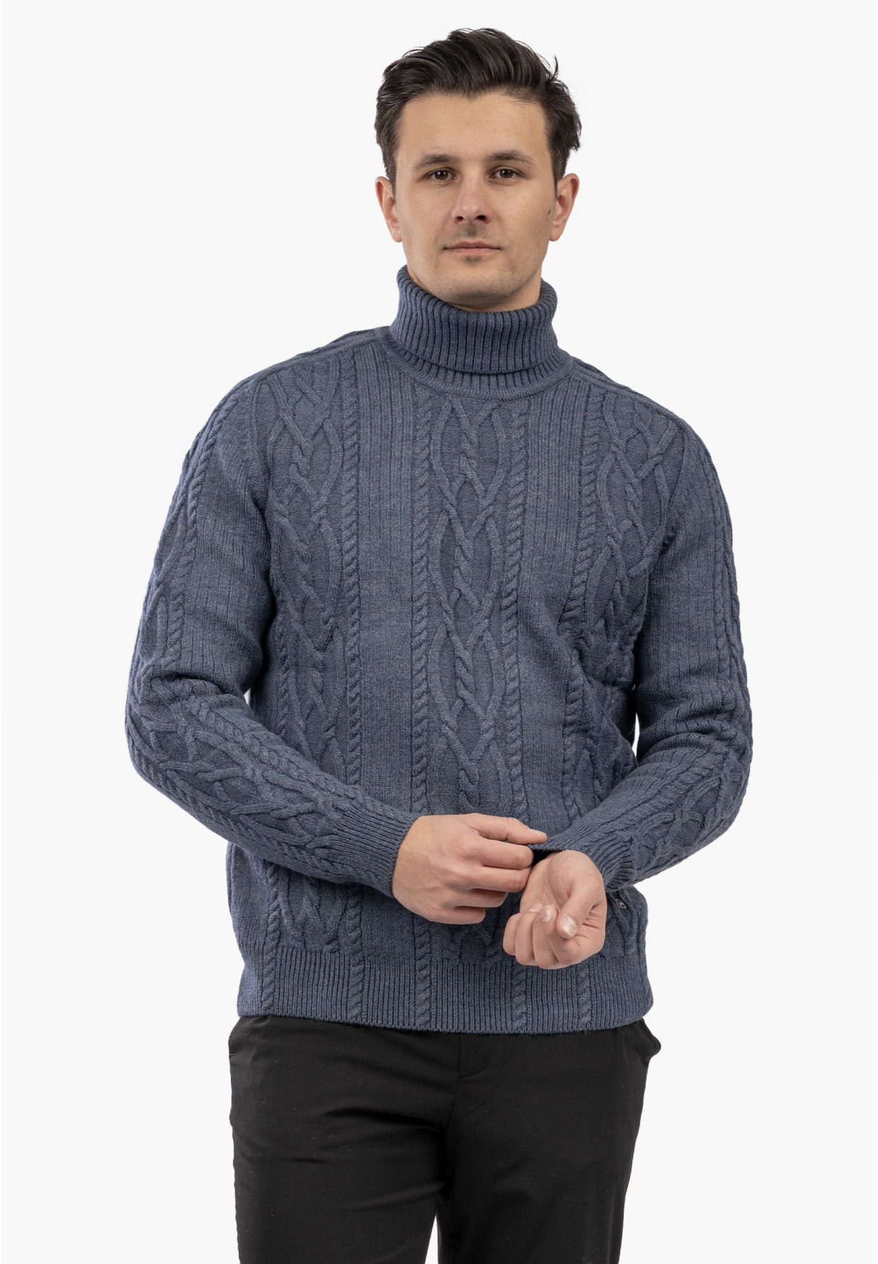 Sweter Męski Golf Gruby Zimowy Wełniany Ciepły Granatowy