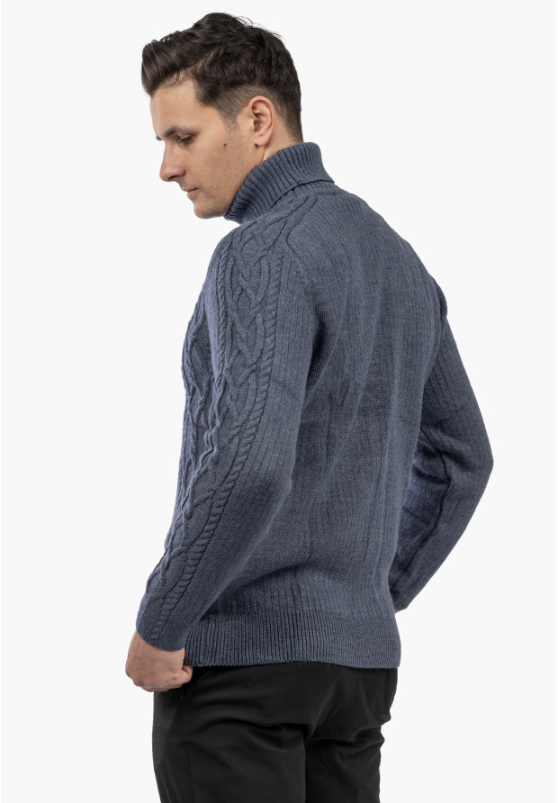 Sweter Męski Golf Gruby Zimowy Wełniany Ciepły Granatowy