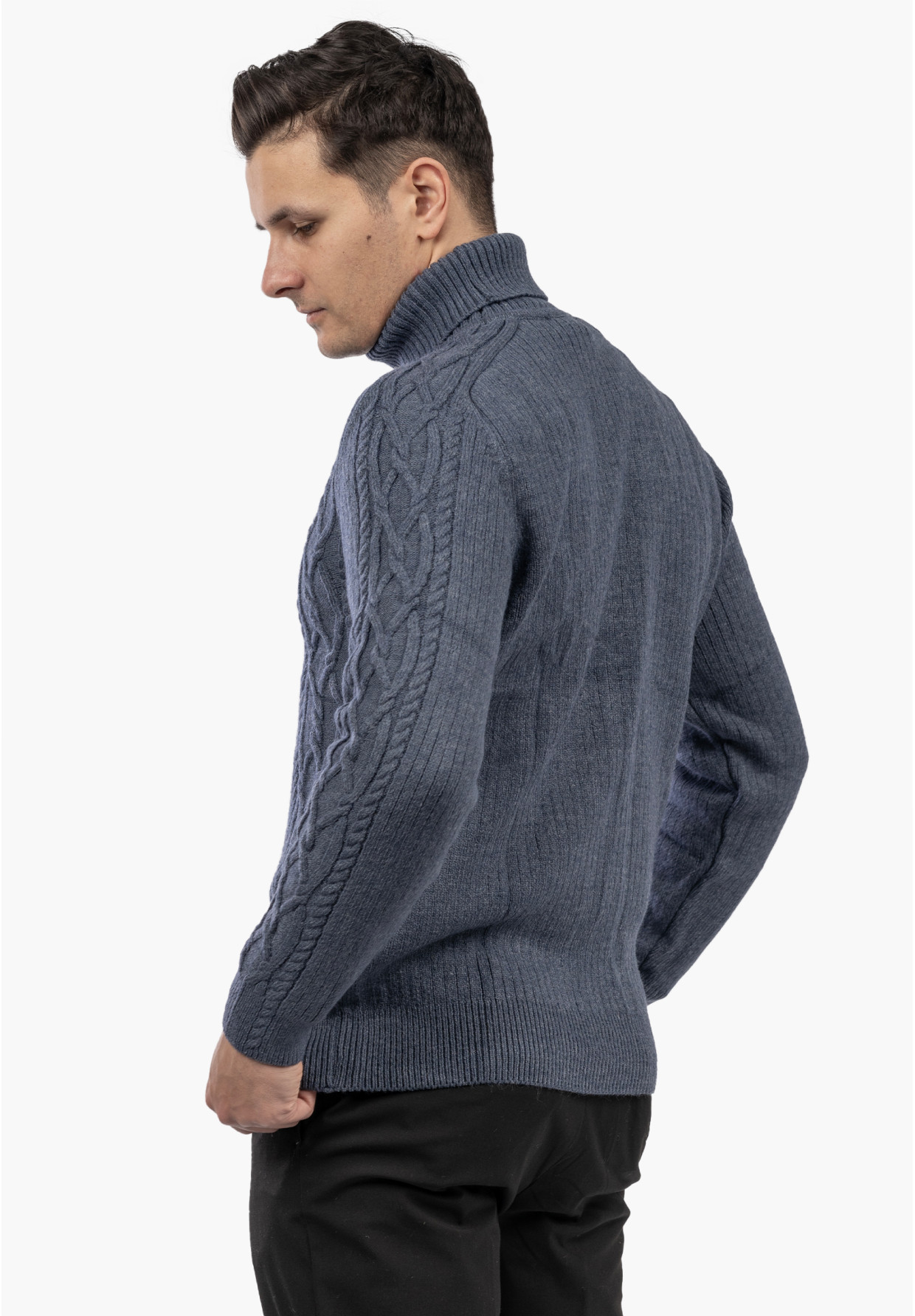 Sweter Męski Golf Gruby Zimowy Wełniany Ciepły Granatowy