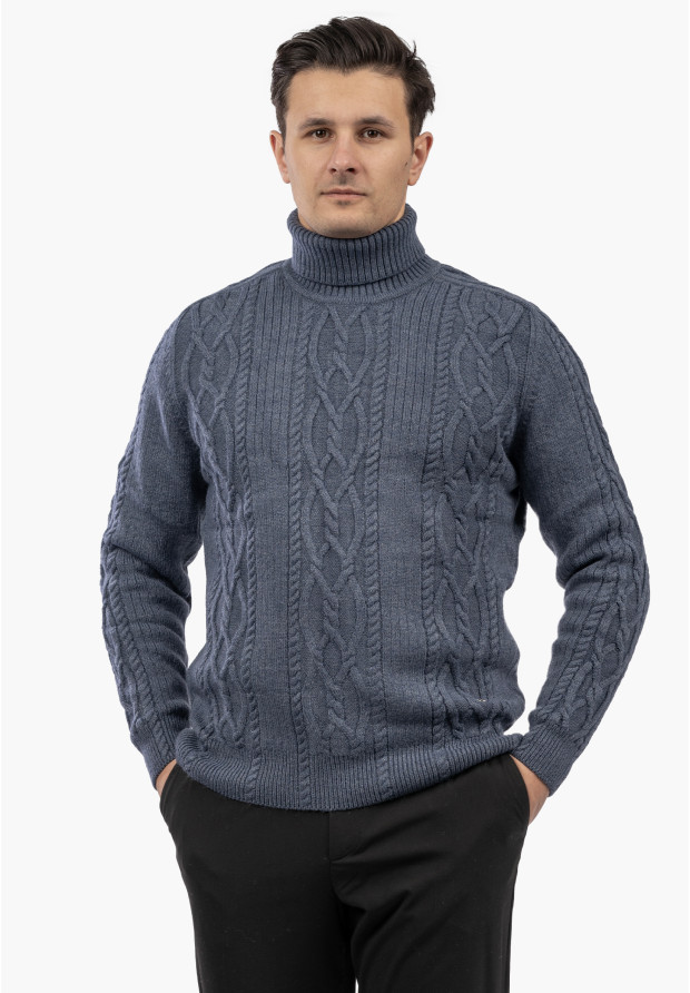 Sweter Męski Golf Gruby Zimowy Wełniany Ciepły Granatowy
