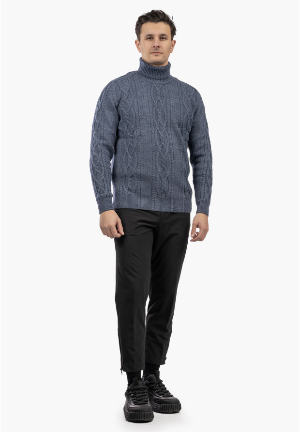 Sweter Męski Golf Gruby Zimowy Wełniany Ciepły Granatowy