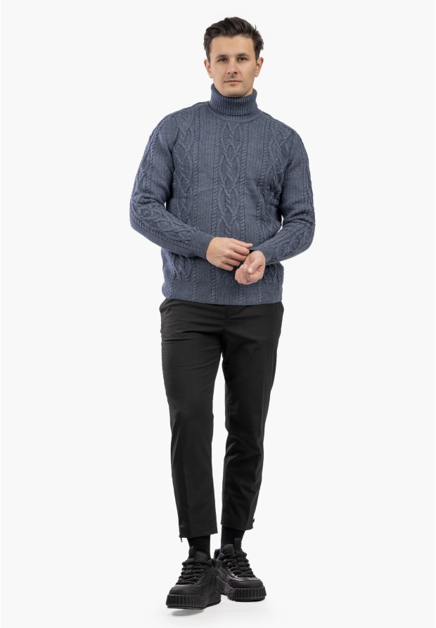 Sweter Męski Golf Gruby Zimowy Wełniany Ciepły Granatowy