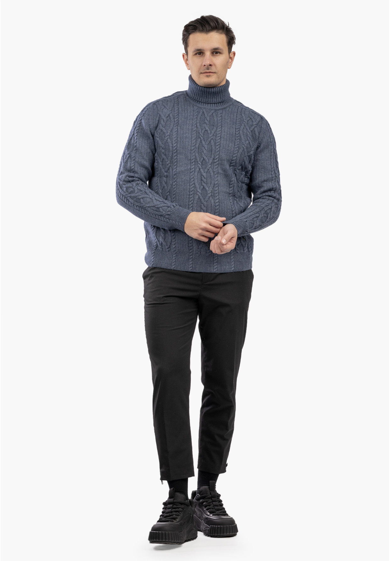 Sweter Męski Golf Gruby Zimowy Wełniany Ciepły Granatowy