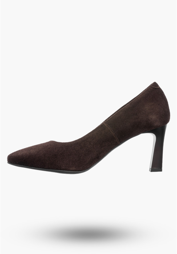 Czółenka Damskie Skórzane Buty Na Obcasie Eleganckie Darex Brązowe Welur