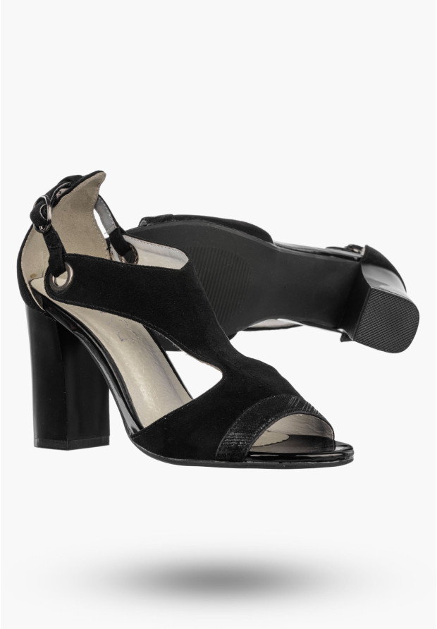 Sandały Damskie Buty Na Słupku Ze Sprzączką Eleganckie Czarne