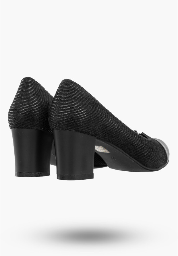 Czółenka Damskie Ekoskóra Buty Na Słupku Eleganckie Niskie Czarne