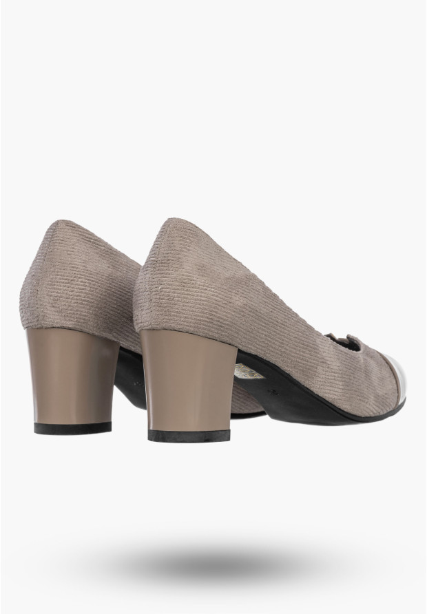 Czółenka Damskie Ekoskóra Buty Na Słupku Eleganckie Niskie Szarobrązowe
