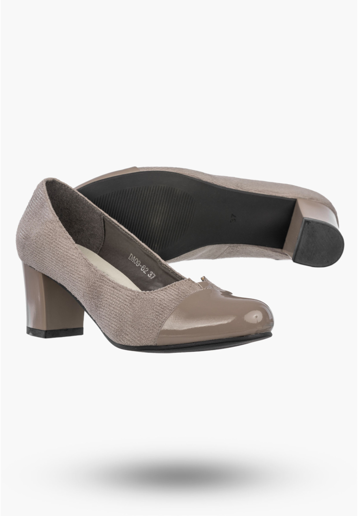 Czółenka Damskie Ekoskóra Buty Na Słupku Eleganckie Niskie Szarobrązowe