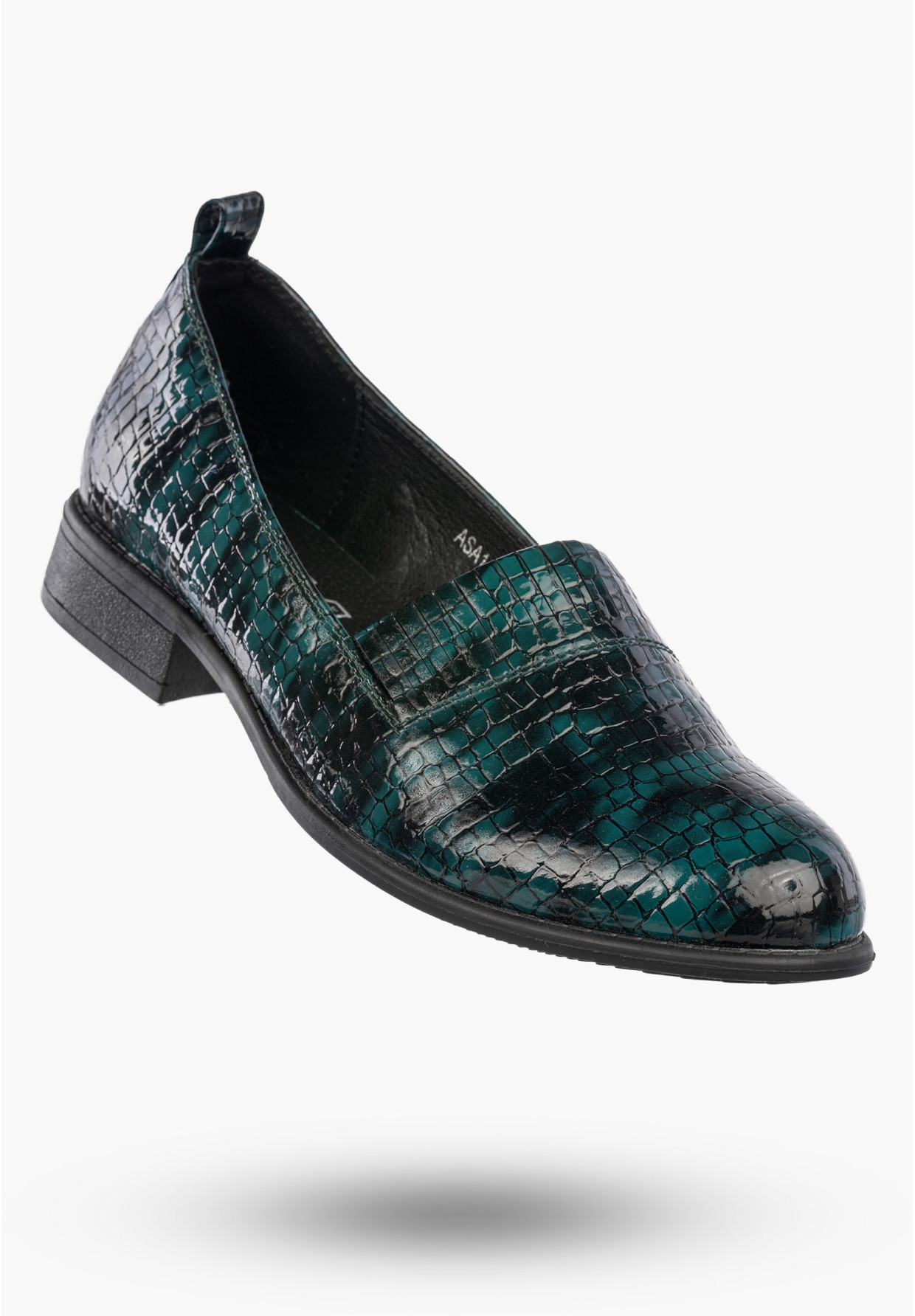 Półbuty Damskie Ekoskóra Wężowe Wsuwane Buty Eleganckie Zielone