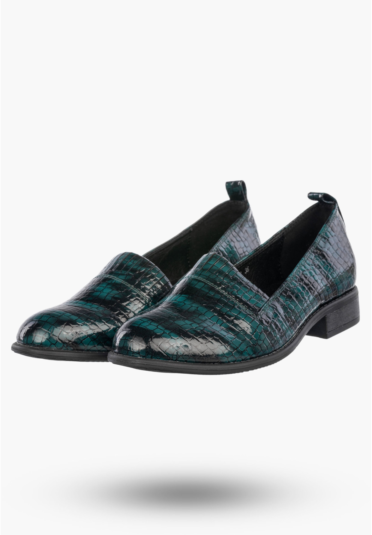 Półbuty Damskie Ekoskóra Wężowe Wsuwane Buty Eleganckie Zielone