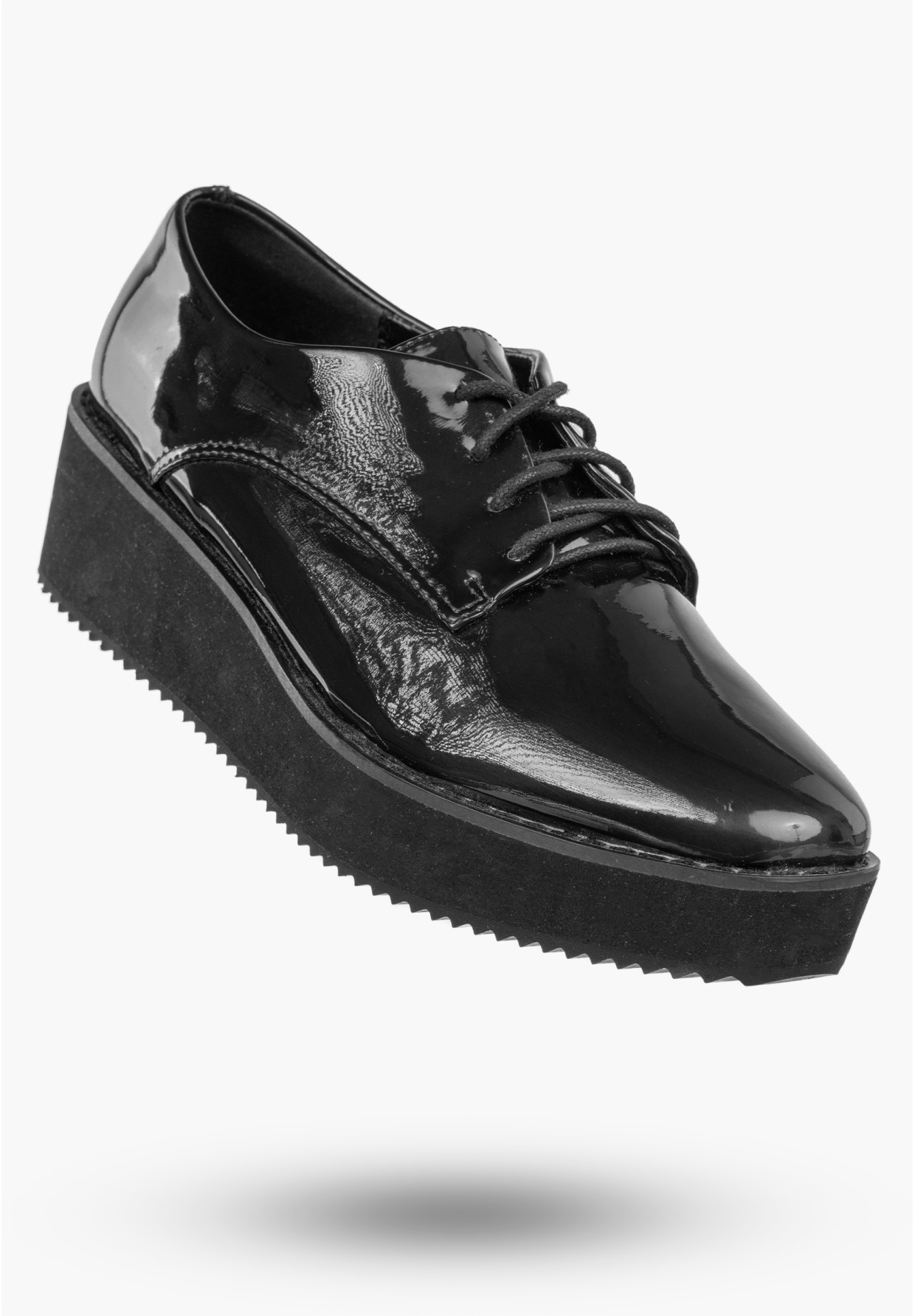 Półbuty Damskie Ekoskóra Buty Na Platformie Eleganckie Klasyczne Czarne