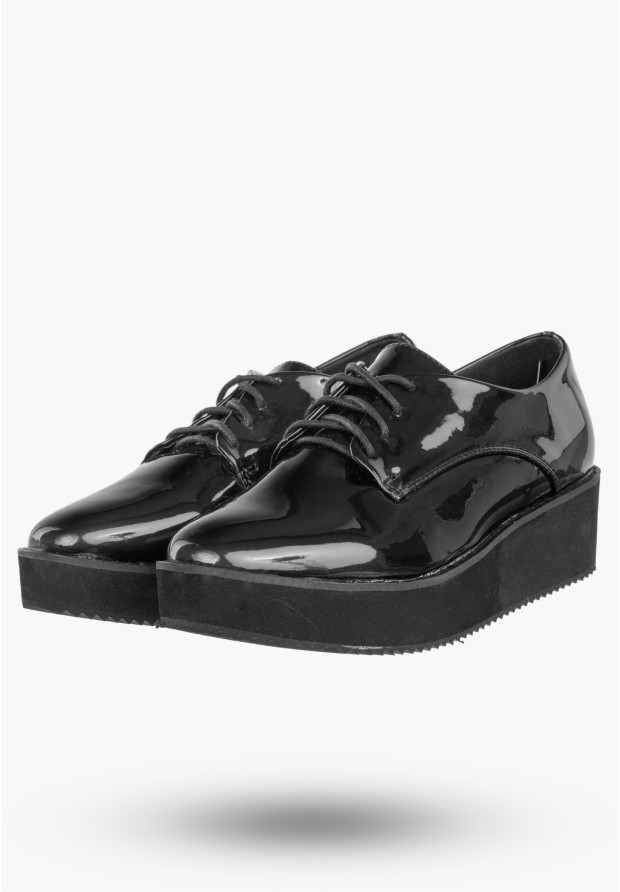Półbuty Damskie Ekoskóra Buty Na Platformie Eleganckie Klasyczne Czarne