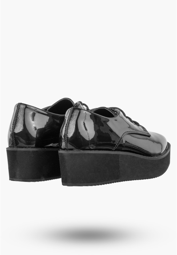 Półbuty Damskie Ekoskóra Buty Na Platformie Eleganckie Klasyczne Czarne