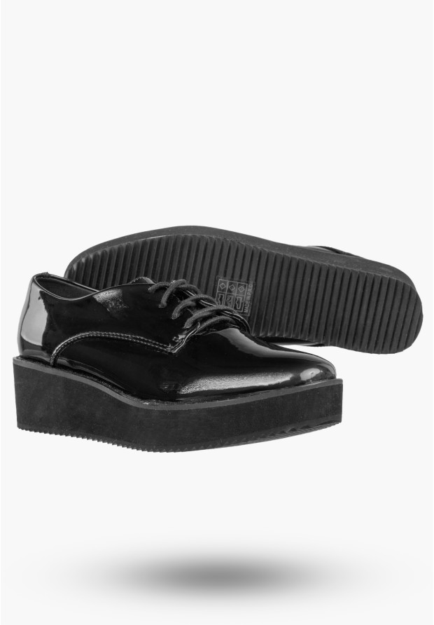 Półbuty Damskie Ekoskóra Buty Na Platformie Eleganckie Klasyczne Czarne