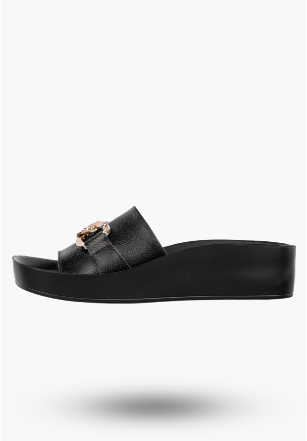 Klapki Damskie Skórzane Buty Eleganckie Casual Czarne Filippo