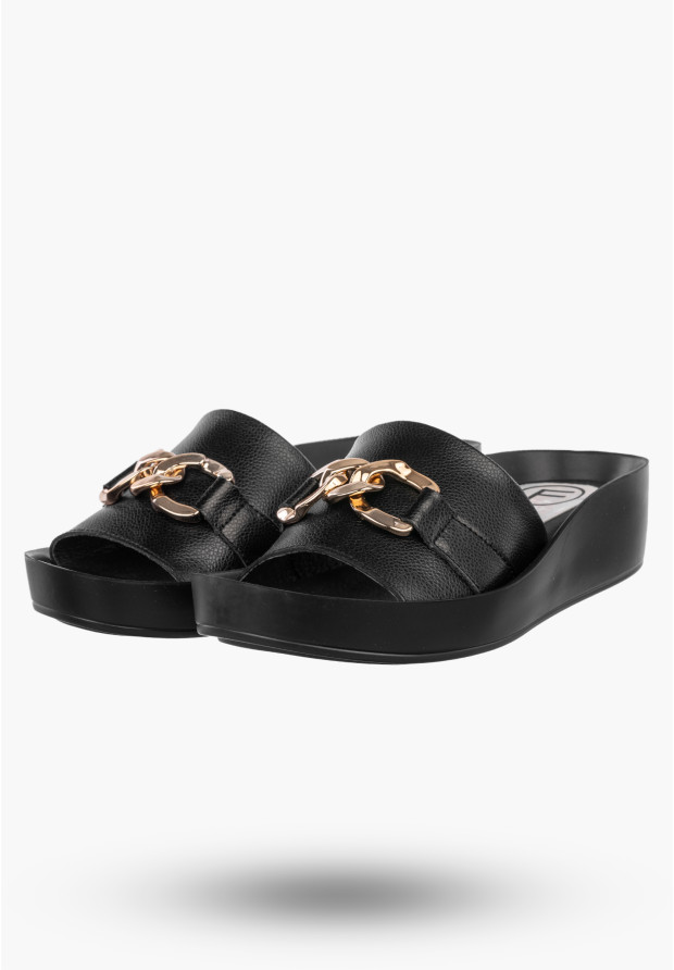 Klapki Damskie Skórzane Buty Eleganckie Casual Czarne Filippo