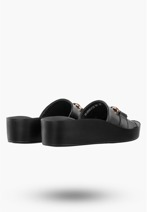 Klapki Damskie Skórzane Buty Eleganckie Casual Czarne Filippo