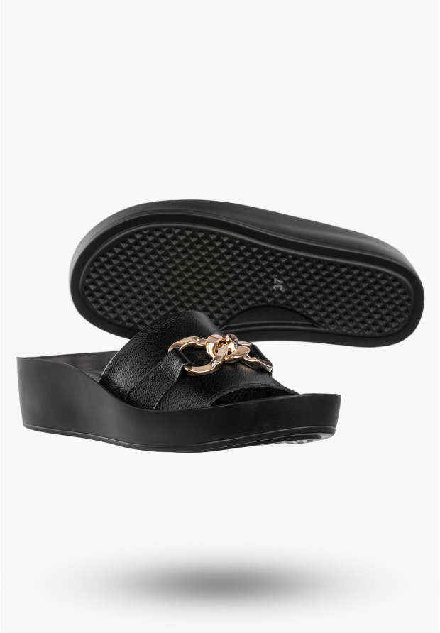 Klapki Damskie Skórzane Buty Eleganckie Casual Czarne Filippo