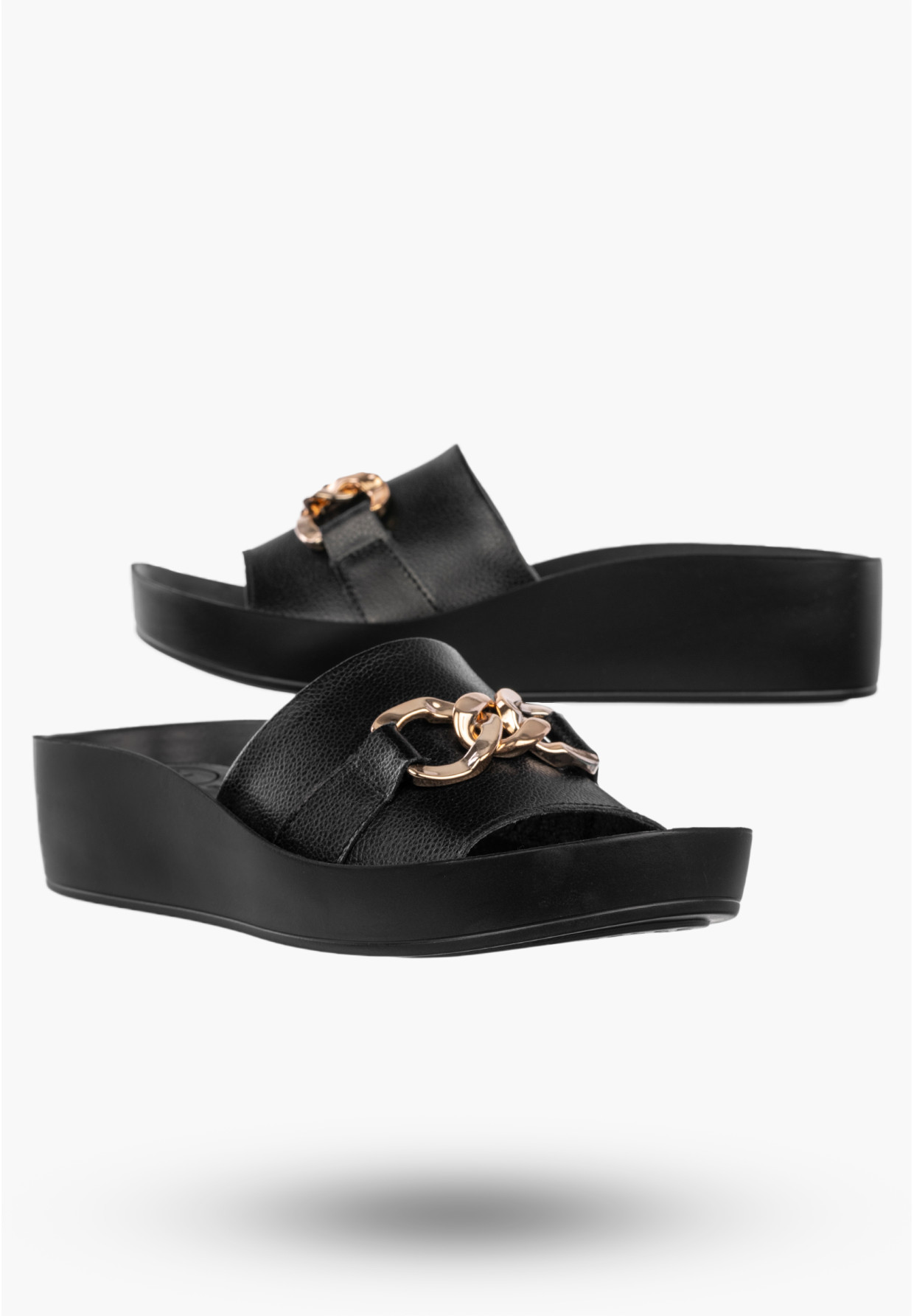 Klapki Damskie Skórzane Buty Eleganckie Casual Czarne Filippo