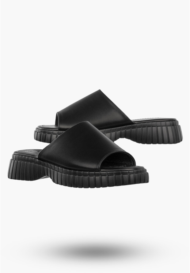 Klapki Damskie Skórzane Buty Eleganckie Klasyczne Czarne Jezzi