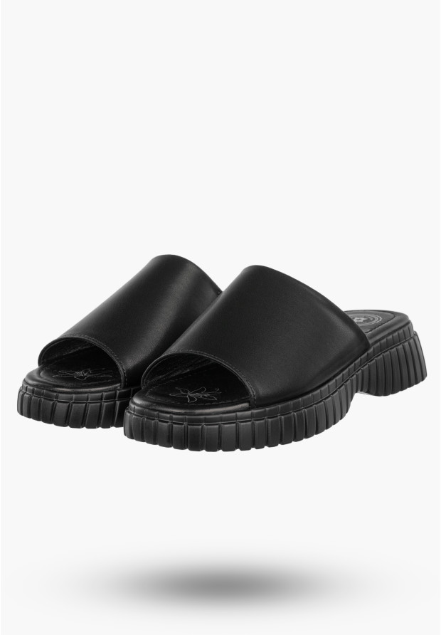 Klapki Damskie Skórzane Buty Eleganckie Klasyczne Czarne Jezzi
