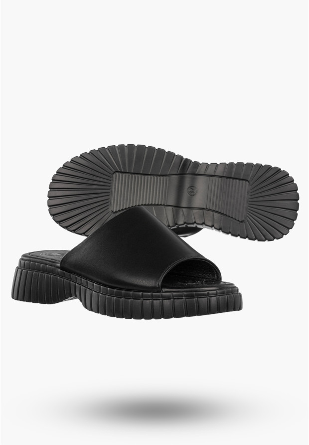 Klapki Damskie Skórzane Buty Eleganckie Klasyczne Czarne Jezzi